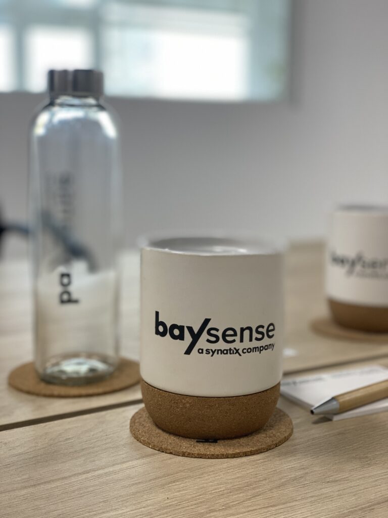 Baysense merchandise: Bottle, cup and pen